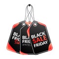 Black Friday Sale tags. Hanging price tag discount banner template. Promo and marketing design element. Vector illustration. Royalty Free Stock Photo